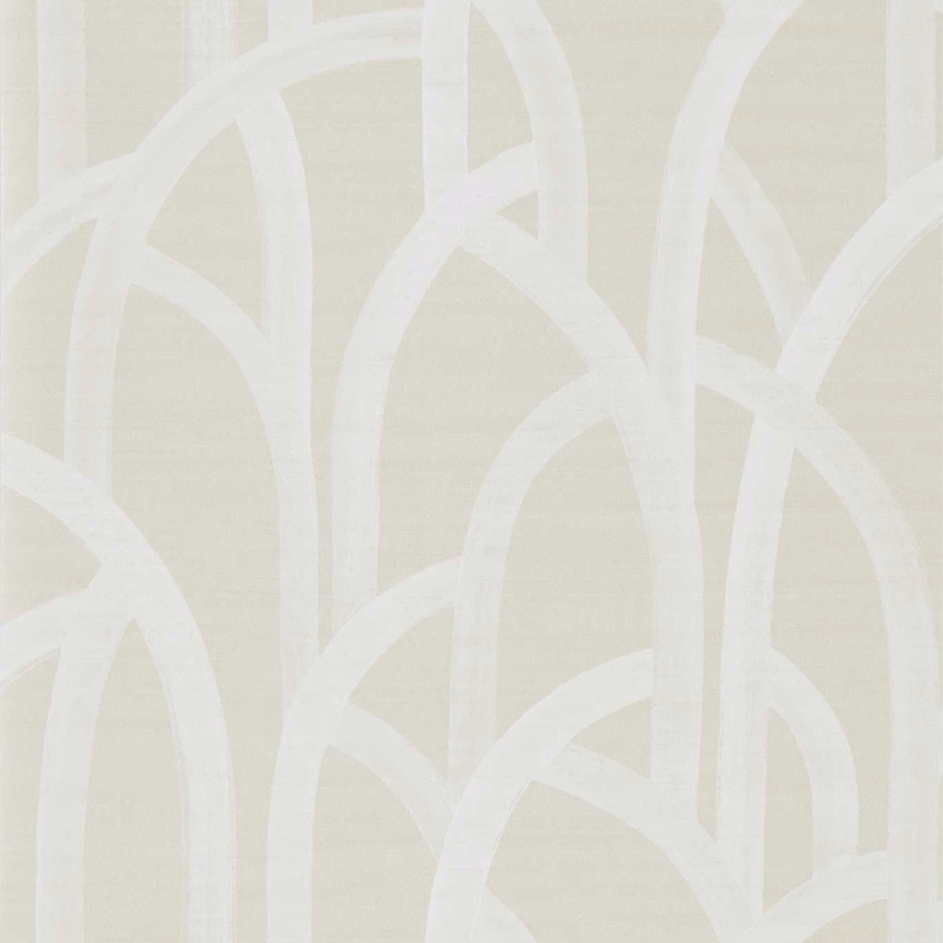 Warm champagne wallpaper with oversized chalk-white looping arches and subtle surface texture