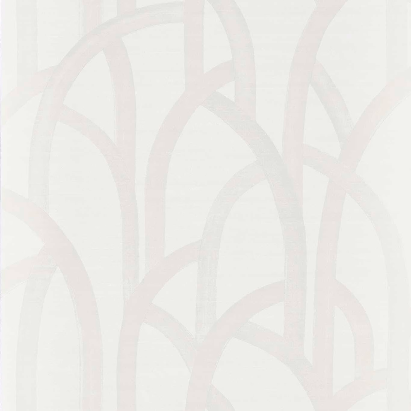 Pale ivory wallpaper with translucent blush looping arches and a softly textured ground
