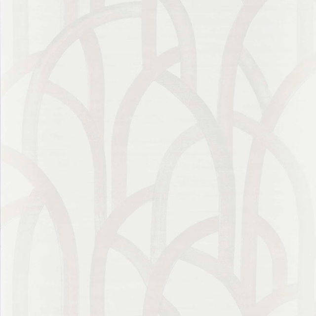 Pale ivory wallpaper with translucent blush looping arches and a softly textured ground