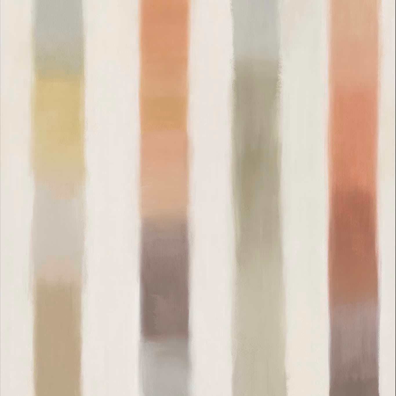 Muted rosewood, peach and sea-glass vertical stripes on a warm white ground