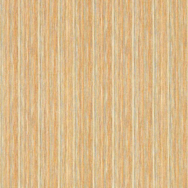 Warm ochre and paprika wallpaper with fine vertical striations and pale blue threads