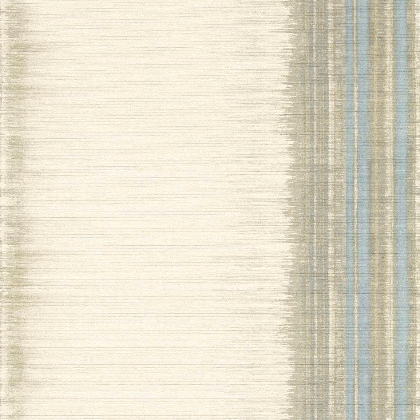 Ivory wallpaper with taupe and pale-blue vertical bands and feathered edges