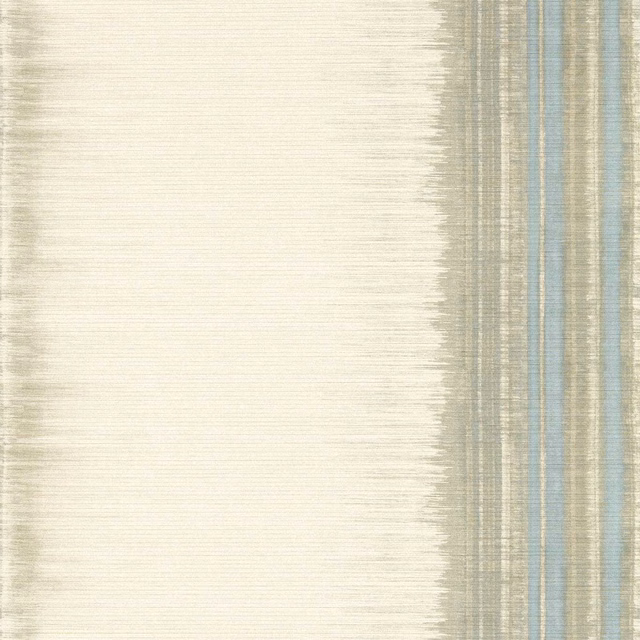 Ivory wallpaper with taupe and pale-blue vertical bands and feathered edges