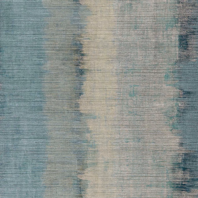 Muted teal and argent wallpaper with fine horizontal striations and painterly vertical bands