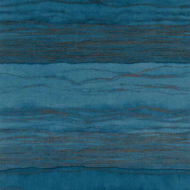 Lapis teal wallpaper with layered horizontal bands and fine copper-brown striations