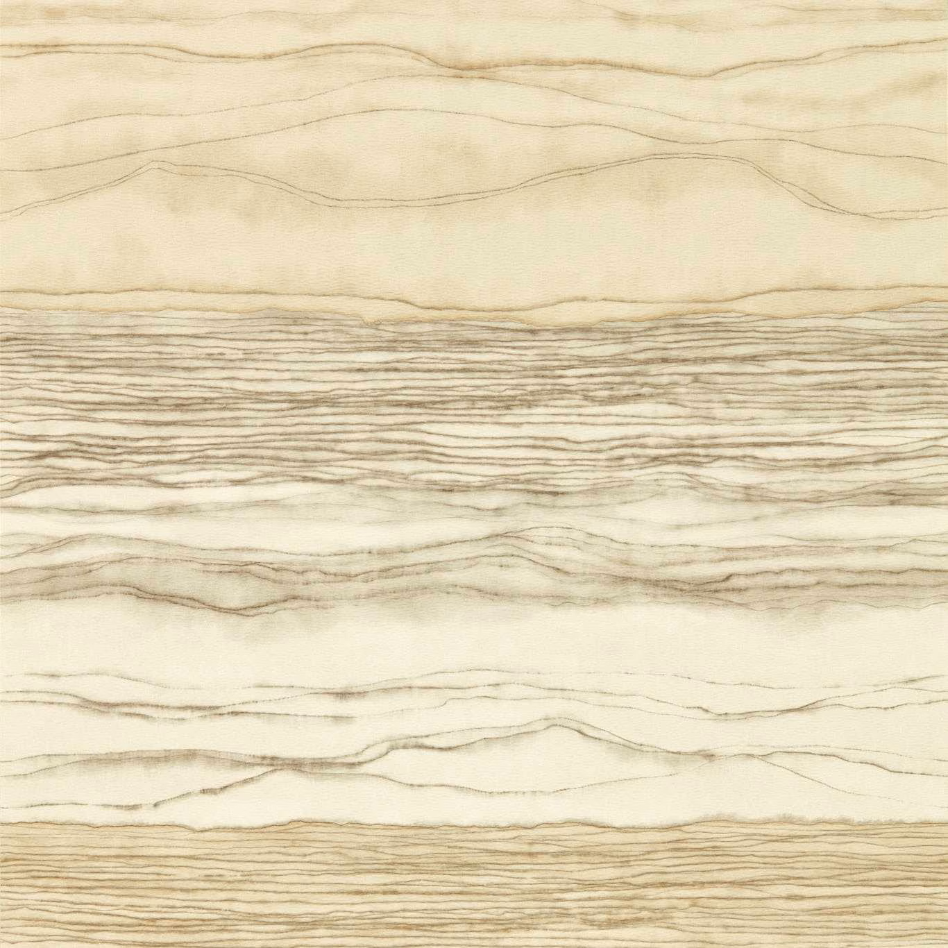 Warm taupe horizontal strata across a softly luminous linen-coloured wallpaper ground
