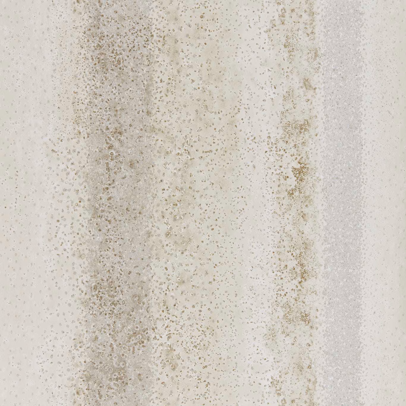 Ivory wallpaper with vertical taupe mineral bands and fine cool grey speckling