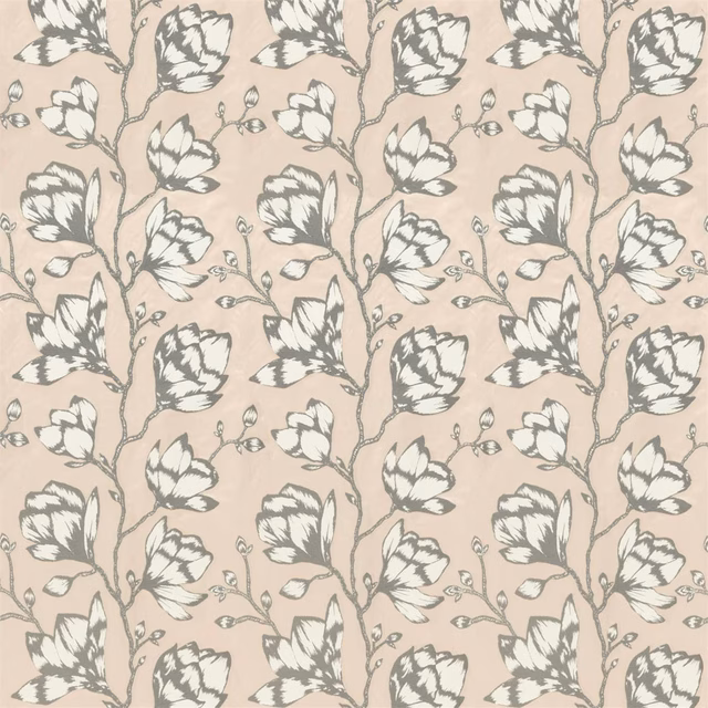Powder-beige floral vines with cool grey leaves and pale flower highlights