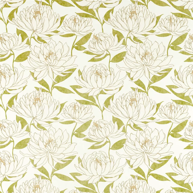 Chalk floral fabric with muted laurel leaves and large outlined blossoms