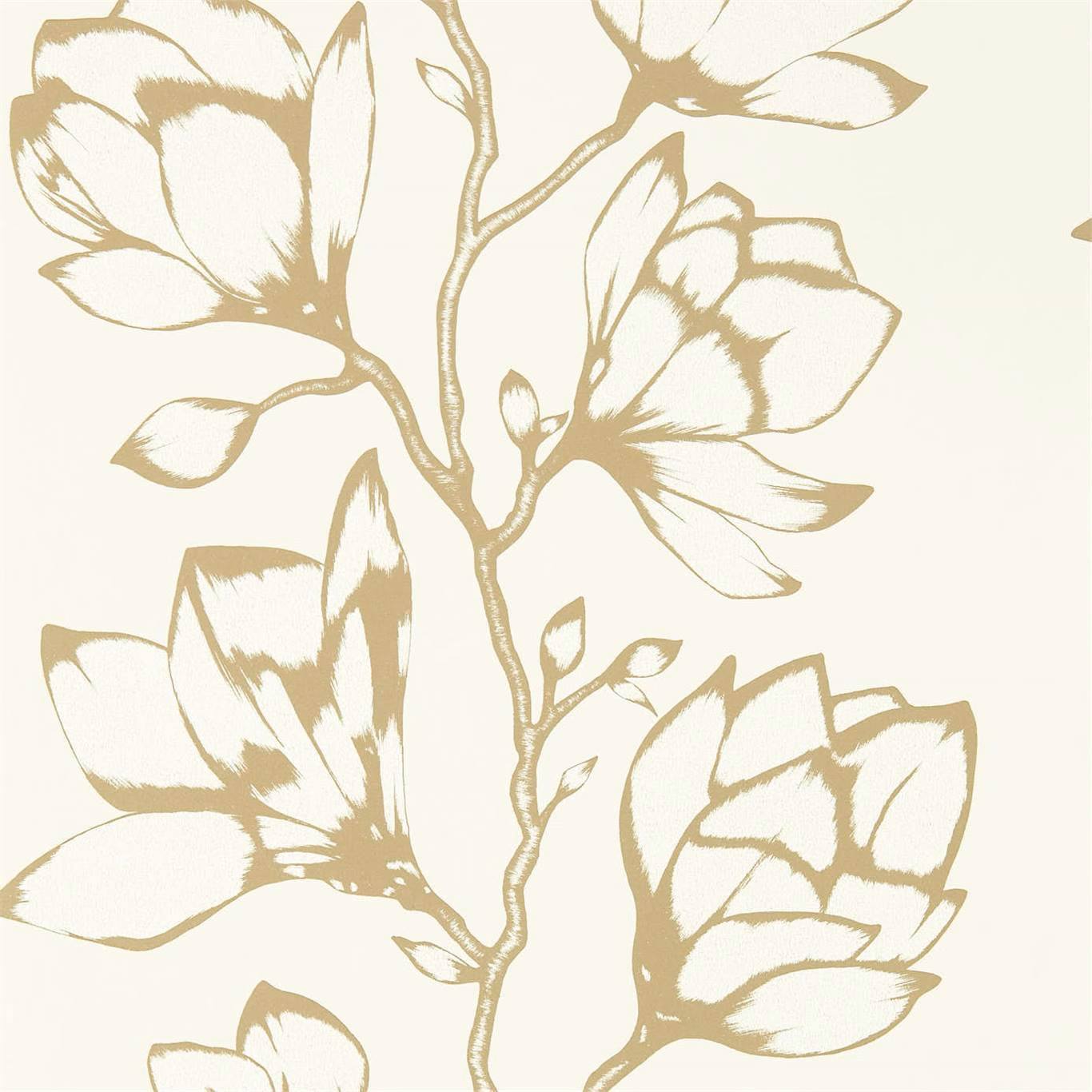 Large raffia-beige botanical blooms and stems on a pale cream wallpaper ground
