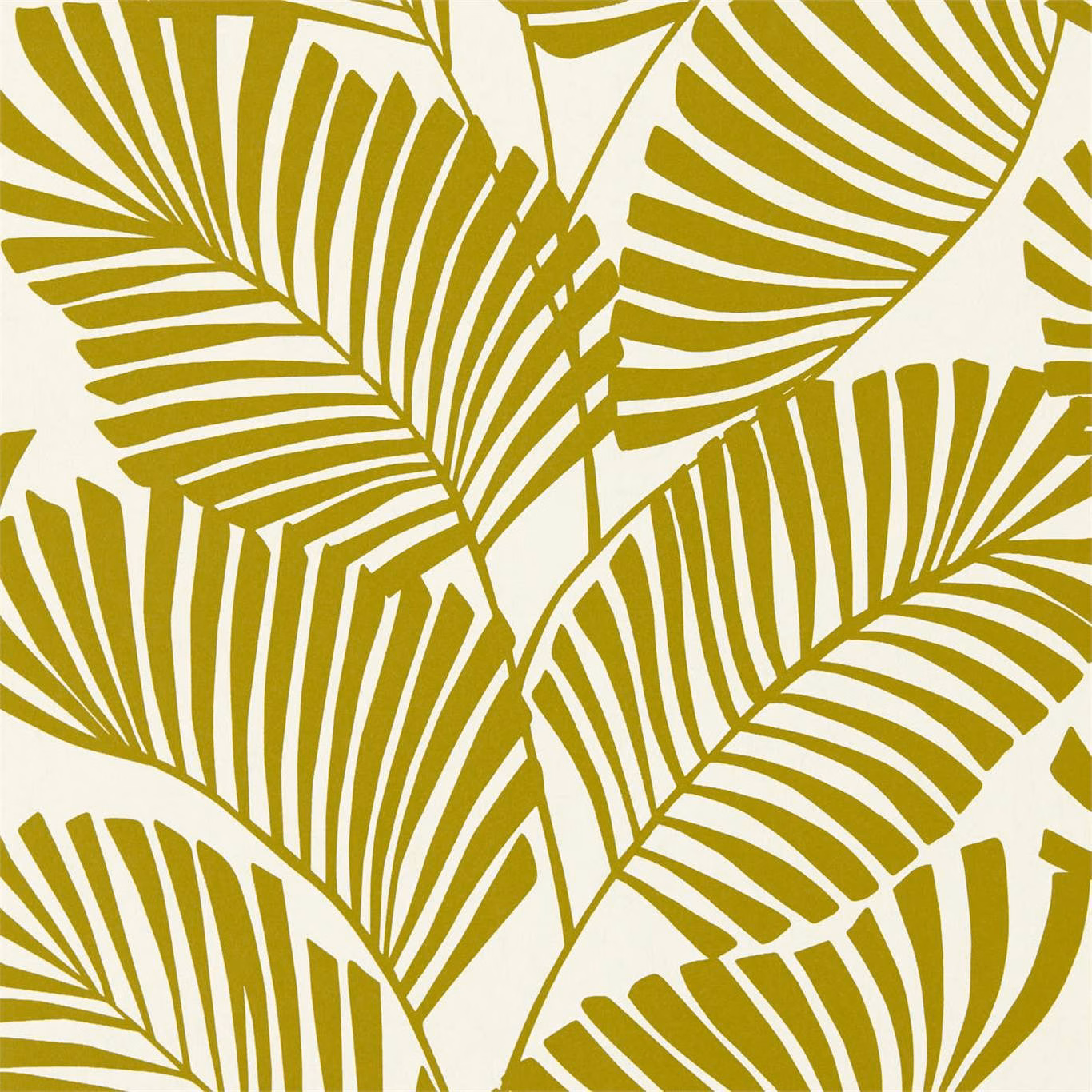 Citrus olive palm fronds in bold stripes on a warm cream wallpaper ground