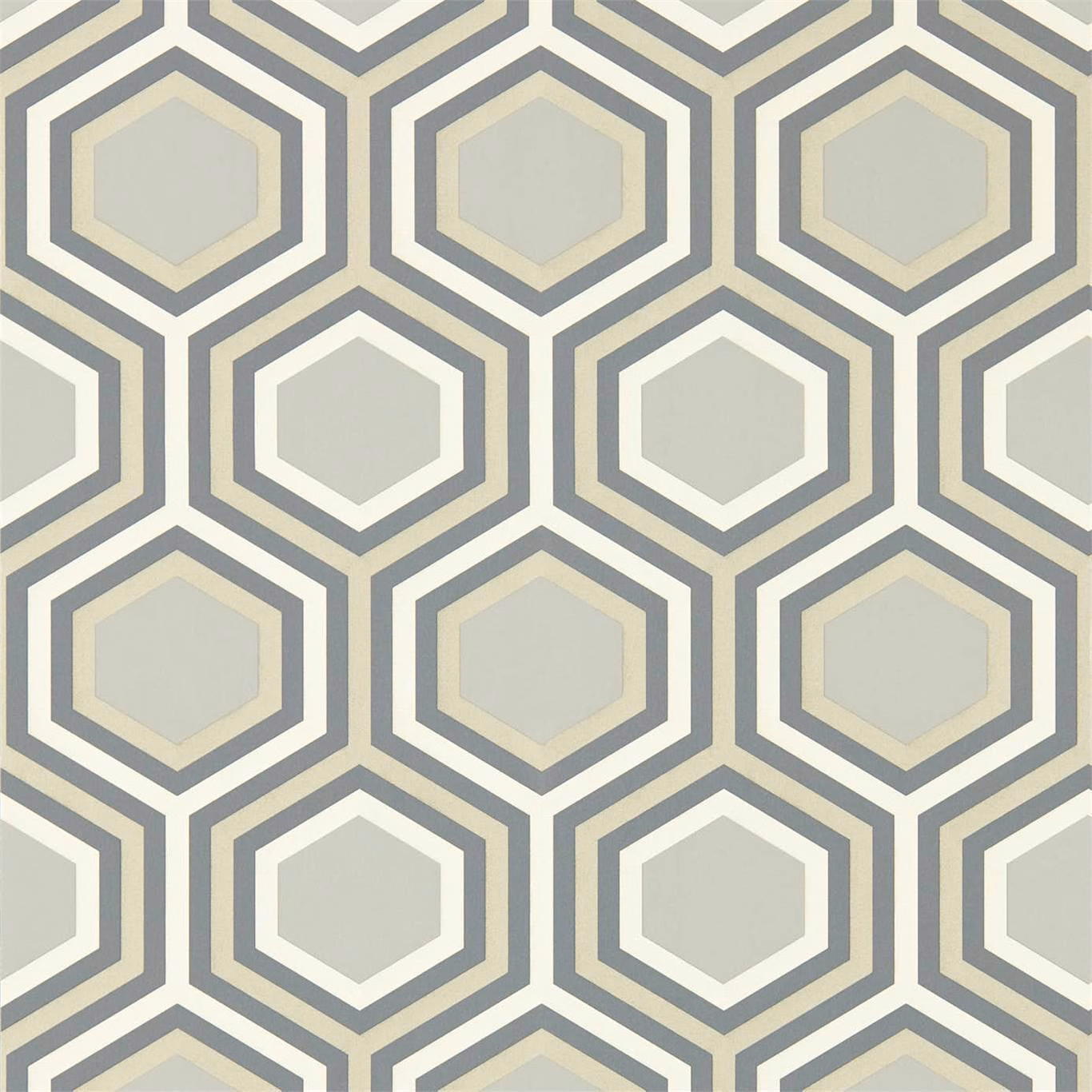 Slate grey and platinum interlocking hexagon wallpaper with pale stone centres