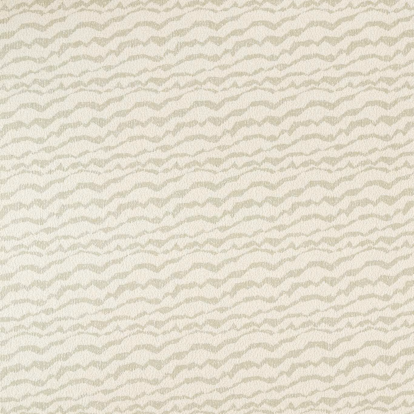 Close-up of pale sage green fabric with fine broken ivory wave lines and textured weave