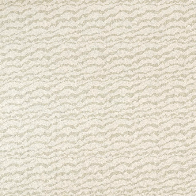 Close-up of pale sage green fabric with fine broken ivory wave lines and textured weave
