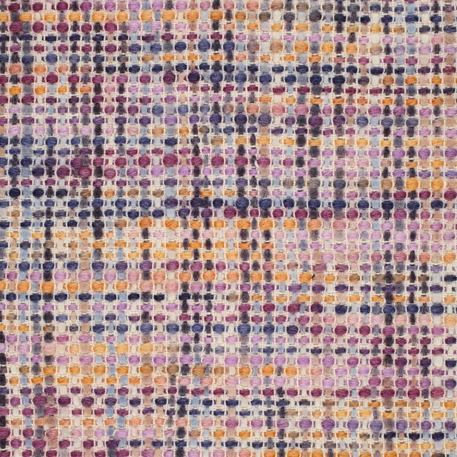 Mottled mauve, ochre, navy and cream small-block woven upholstery fabric close-up