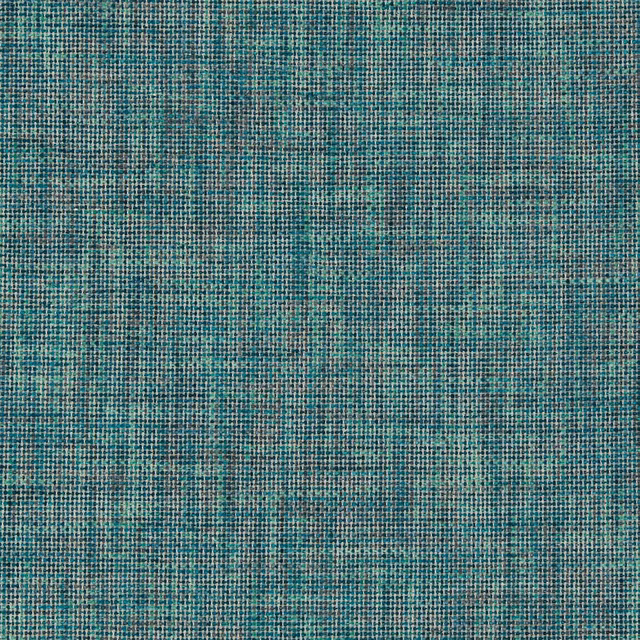 Close-up of mottled lagoon teal fabric with a dense crosshatch weave.