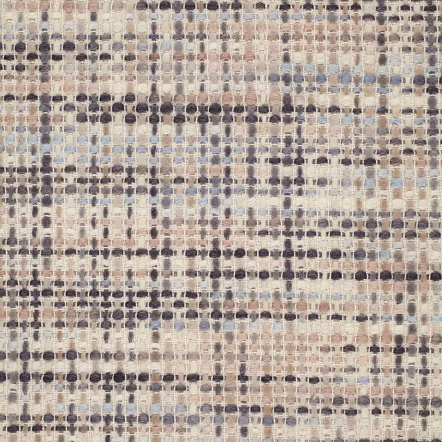 Muted cream woven grid with taupe, charcoal, pale blue and blush flecks