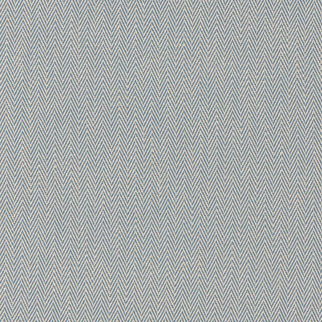 Cool blue-grey woven upholstery with fine ivory chevron lines and a softly textured surface