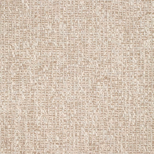 Close-up of warm oatmeal beige fabric with dense flecked slub weave