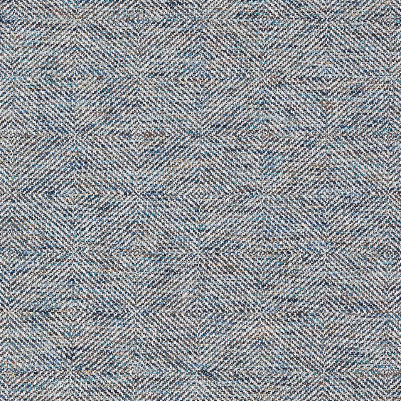 Cool denim-blue woven fabric with fine chevron checks and pale grey flecks
