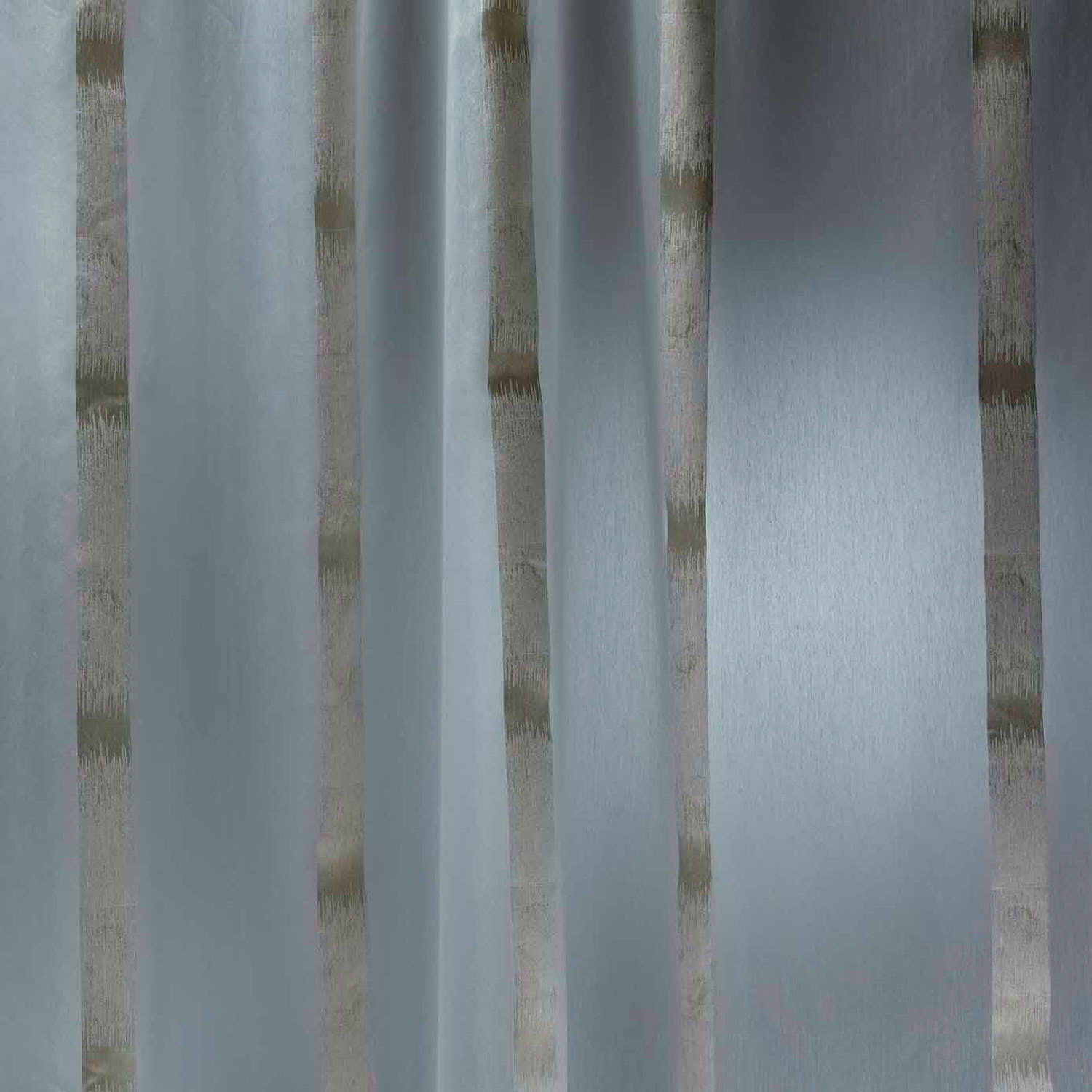 Pale chalk blue-grey sheer with irregular taupe vertical bands and fine translucent weave