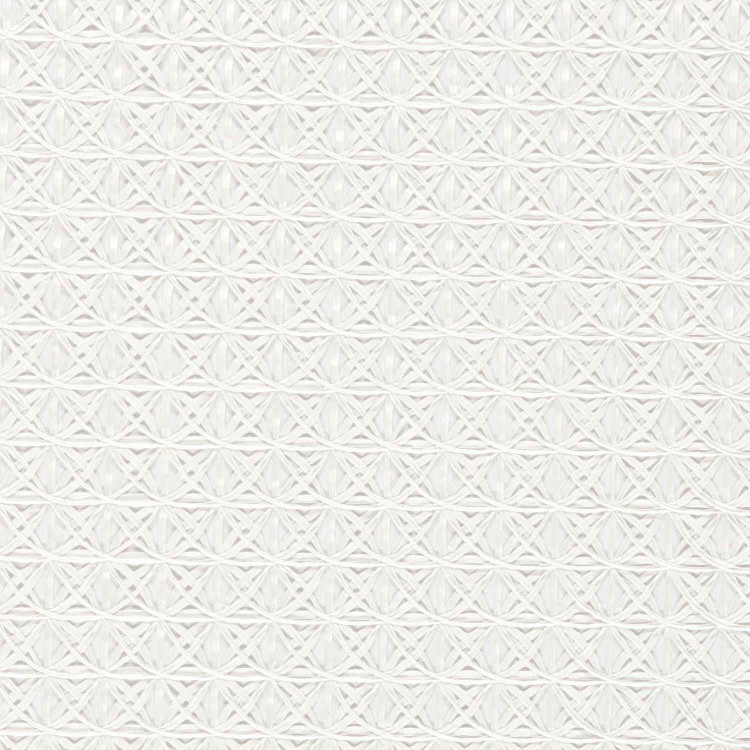 Chalk-white sheer with fine interlaced ribbon diamonds and softly raised woven texture