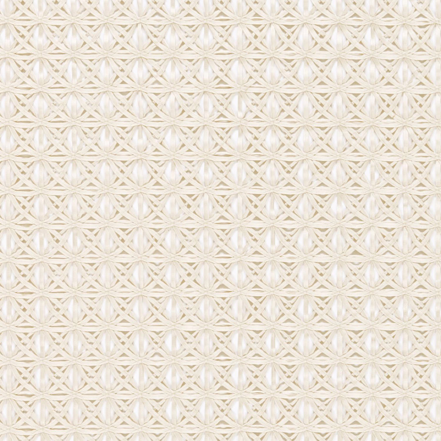 Warm ivory sheer with small interlocking ribbon lattice and softly textured woven surface