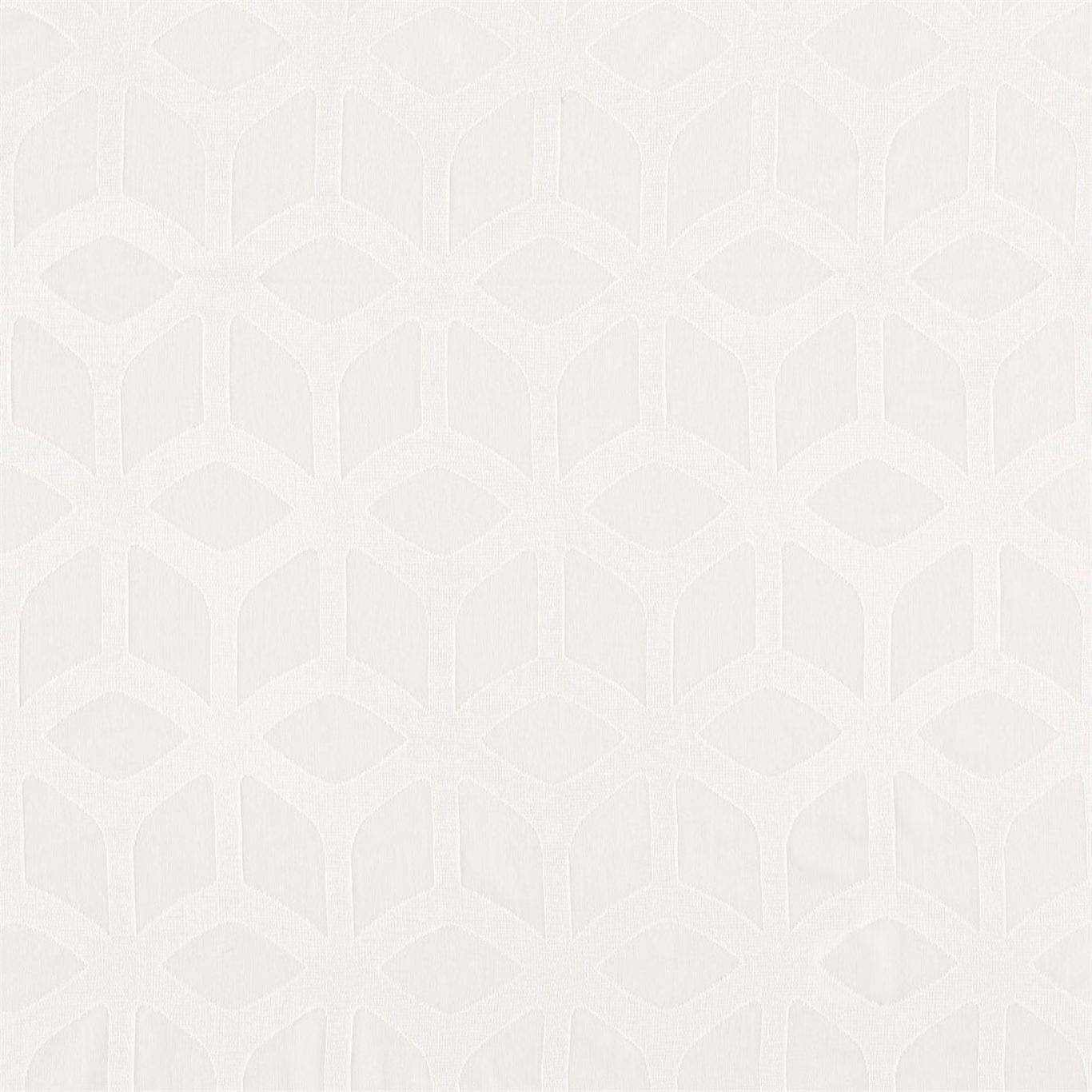 Chalk white sheer with subtle geometric trellis diamonds and arched motifs