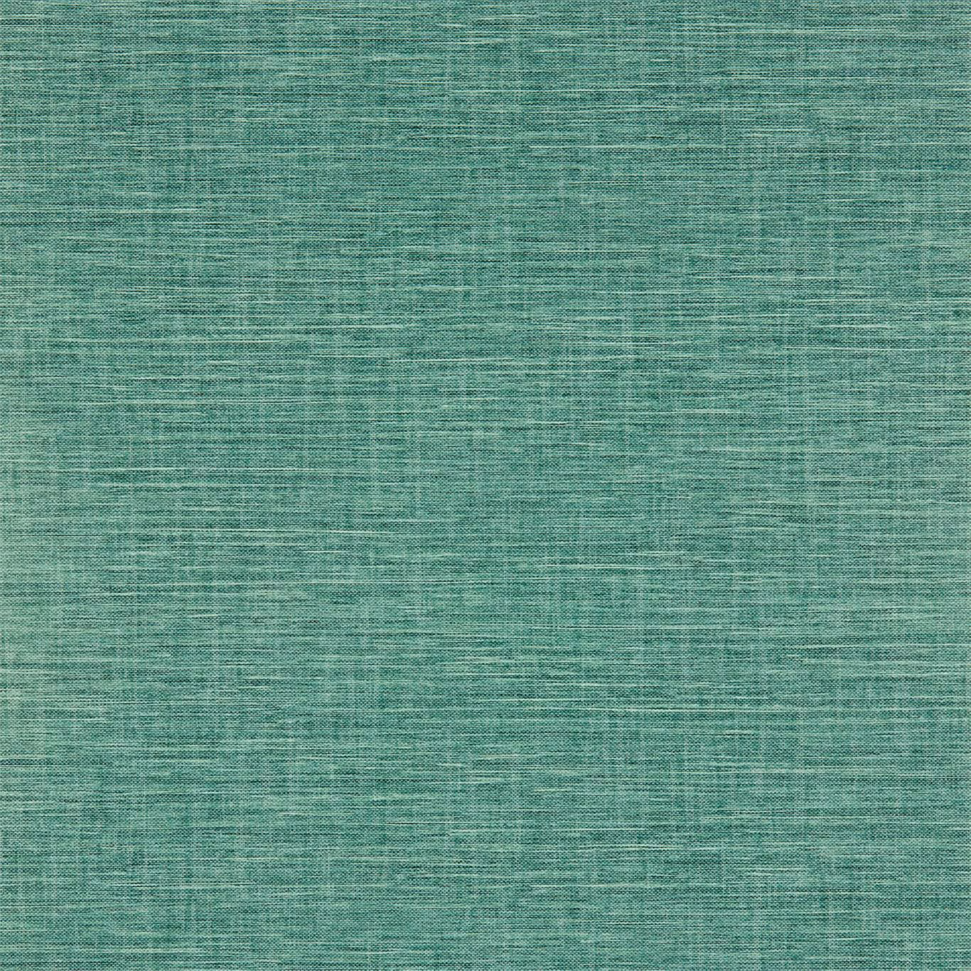 Close-up of emerald teal wallpaper with fine crosshatched horizontal texture and soft tonal variation