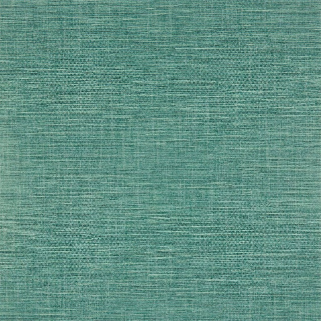 Close-up of emerald teal wallpaper with fine crosshatched horizontal texture and soft tonal variation