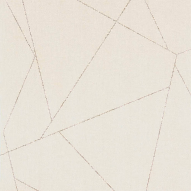 Warm ivory wallpaper with fine taupe angular lines and a softly textured surface