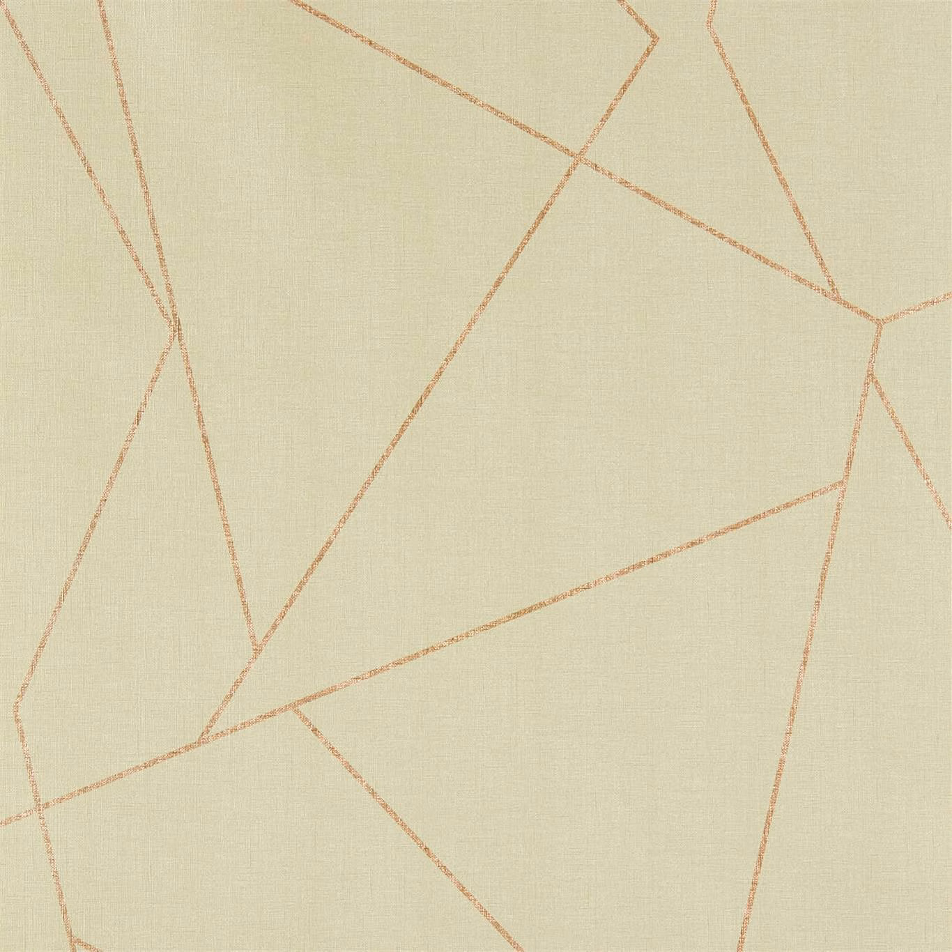 Pale cream wallpaper with fine dusty-rose angular polygon lines and woven-looking texture
