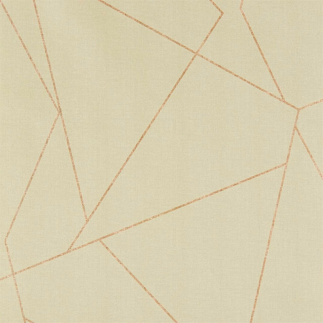 Pale cream wallpaper with fine dusty-rose angular polygon lines and woven-looking texture