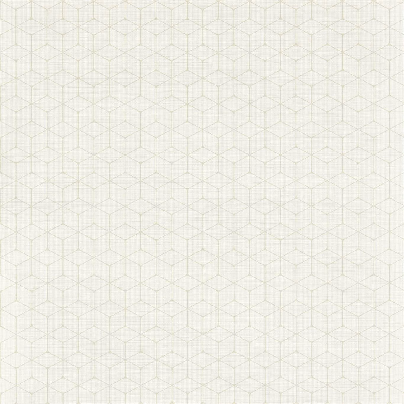 Pale cream wallpaper with a fine dove-grey geometric cube lattice