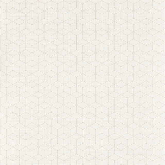Pale cream wallpaper with a fine dove-grey geometric cube lattice