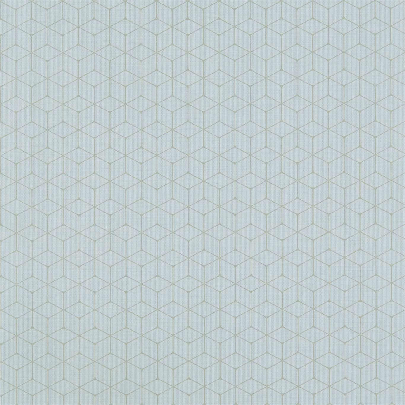 Pale cool grey wallpaper with fine outlined hexagonal cube lattice pattern