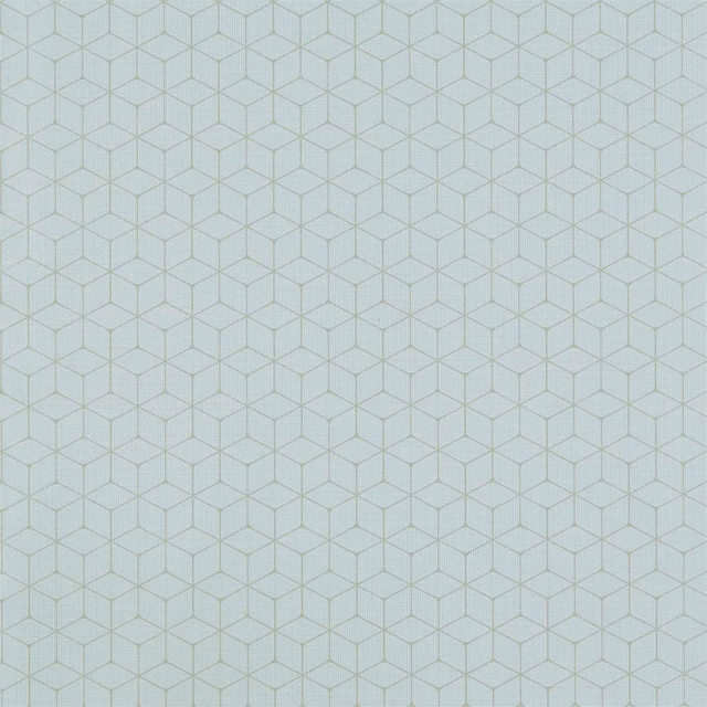 Pale cool grey wallpaper with fine outlined hexagonal cube lattice pattern