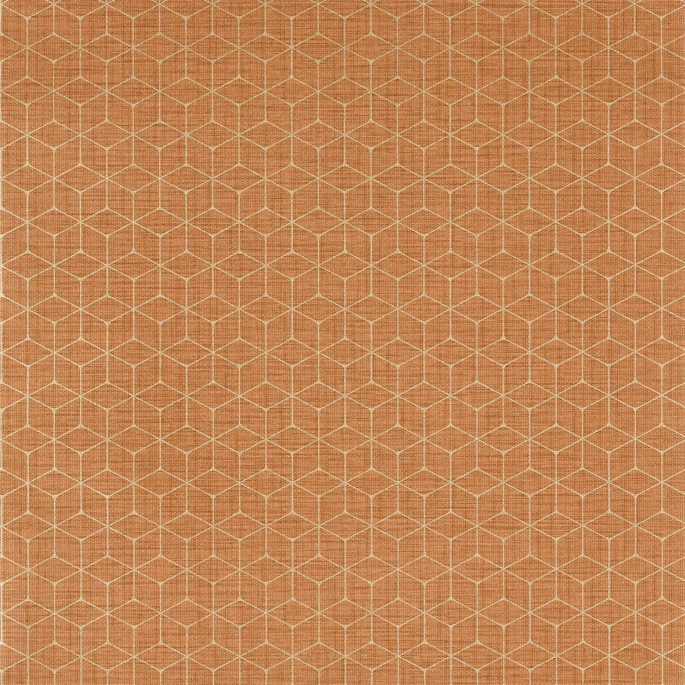 Warm rust wallpaper with fine cream hexagonal lattice and softly mottled texture