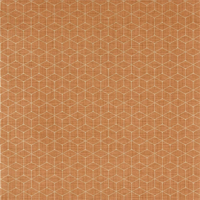 Warm rust wallpaper with fine cream hexagonal lattice and softly mottled texture