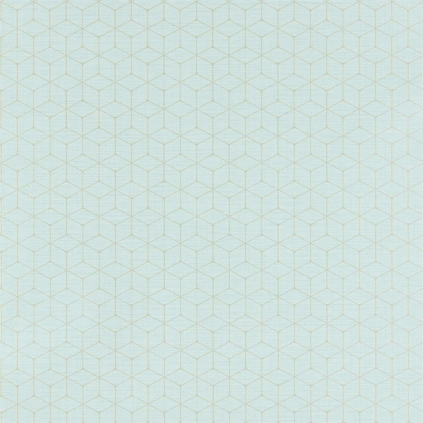 Pale seaglass aqua wallpaper with fine interlocking geometric cube lines