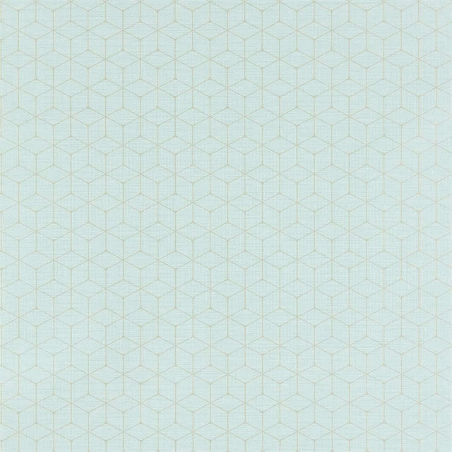 Pale seaglass aqua wallpaper with fine interlocking geometric cube lines