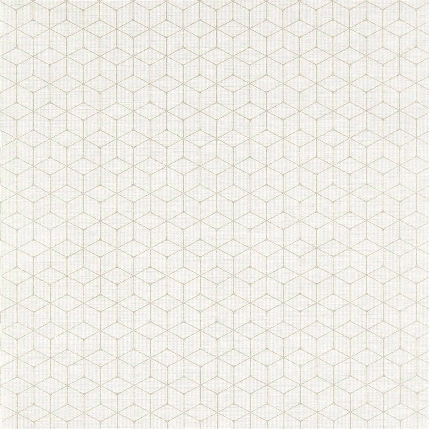 Soft stone-white wallpaper with fine pale geometric cube lattice