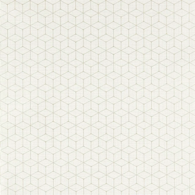 Soft stone-white wallpaper with fine pale geometric cube lattice