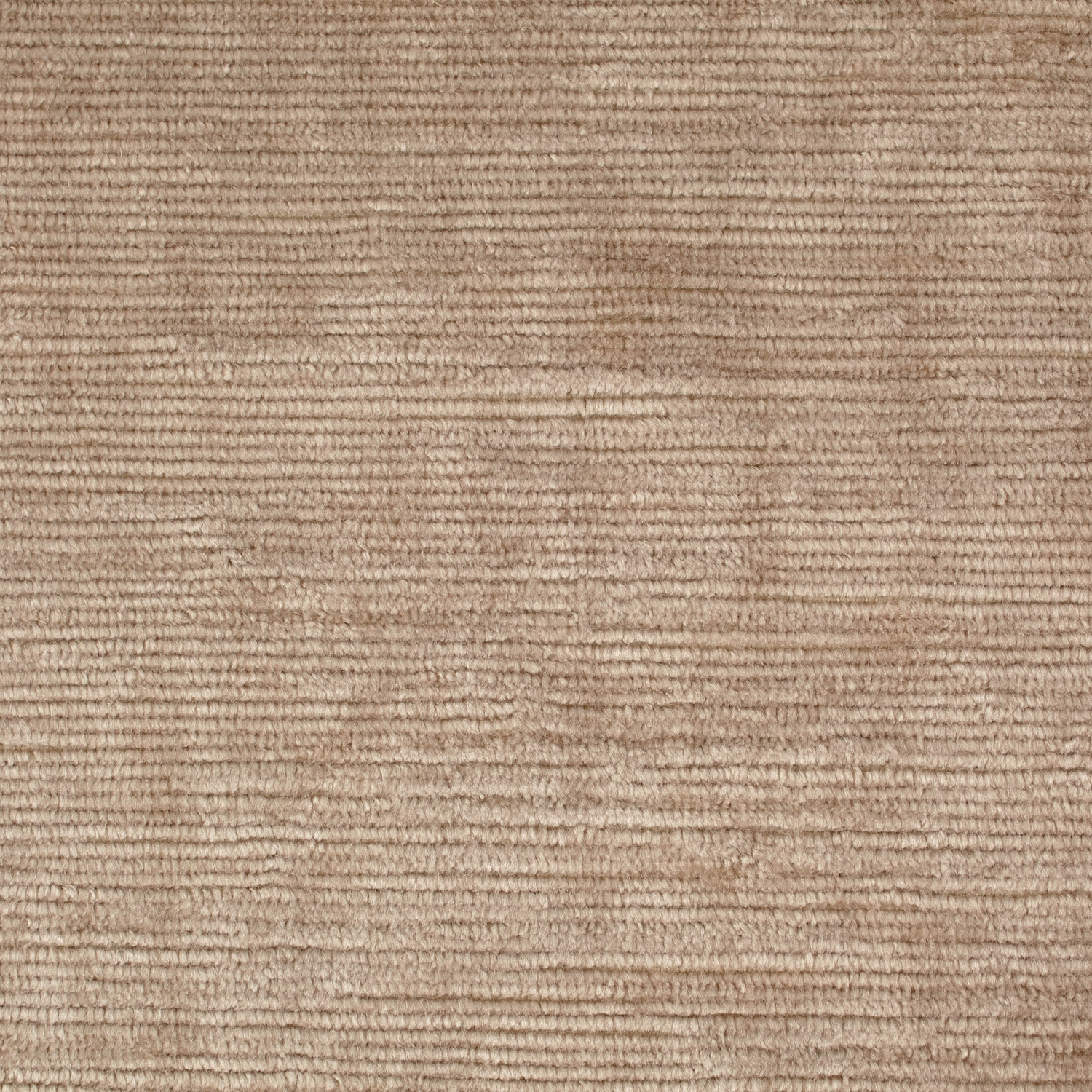 Close-up of warm fawn taupe velvet with fine horizontal ribbed texture and soft tonal variation