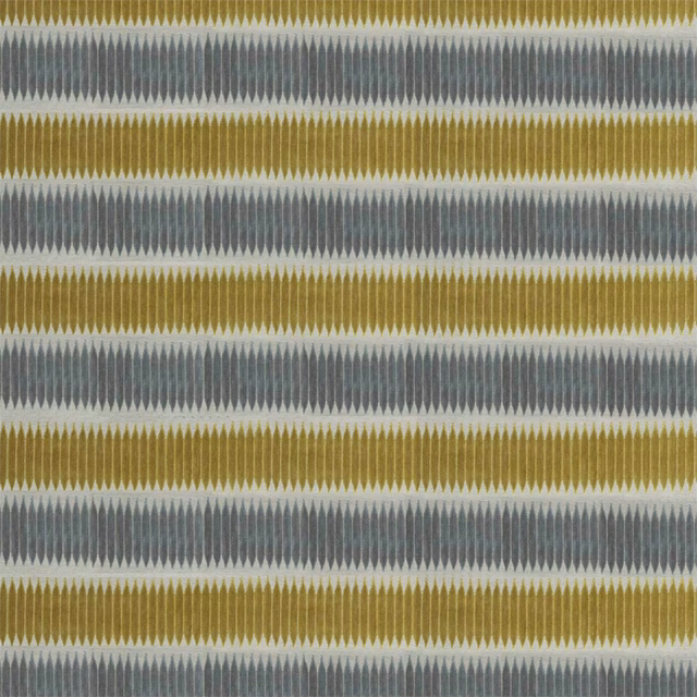 Close view of platinum-grey and citrus-olive pointed motifs in horizontal velvet bands