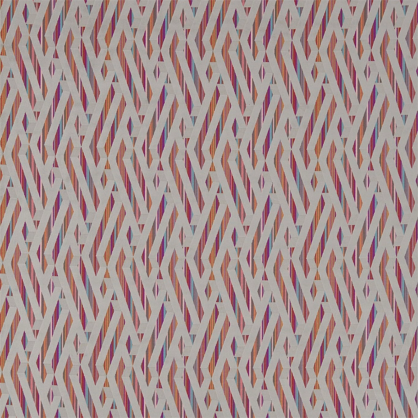 Cerise and fuchsia zigzag diamond fabric on a muted mink ground