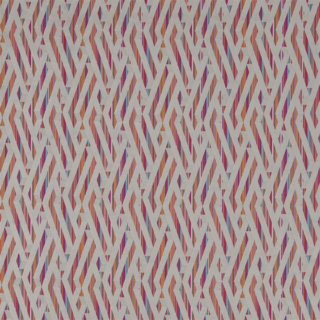 Cerise and fuchsia zigzag diamond fabric on a muted mink ground