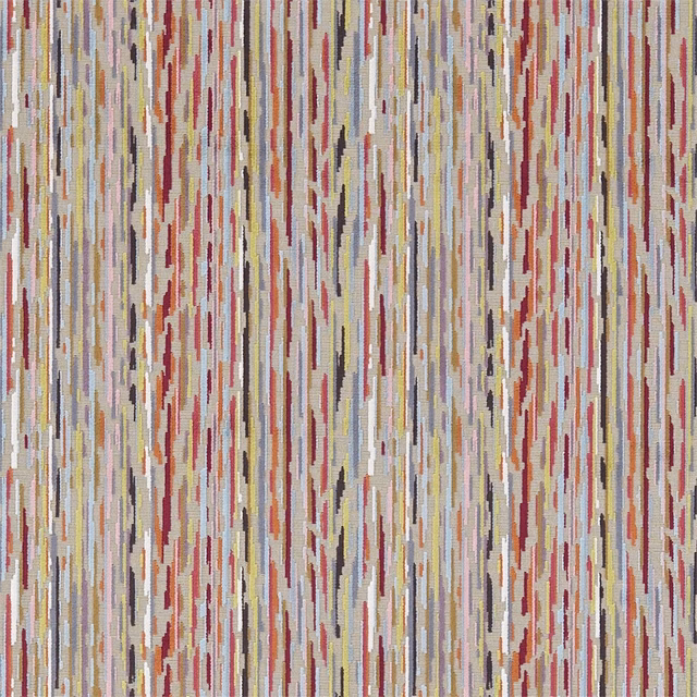 Putty woven fabric with broken vertical strokes in tabasco red, olive and charcoal