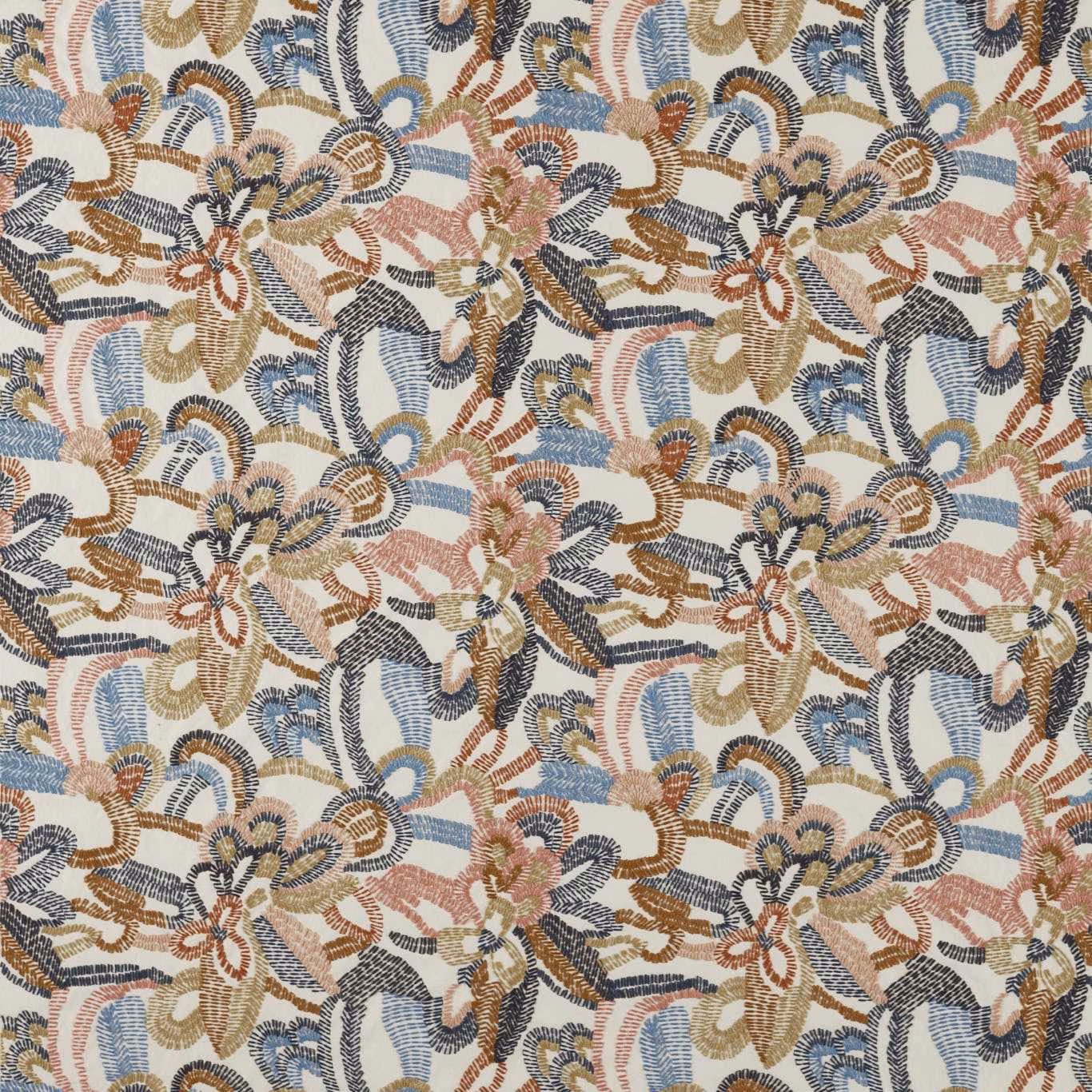Cream woven fabric with denim, camel, blush and olive floral motifs