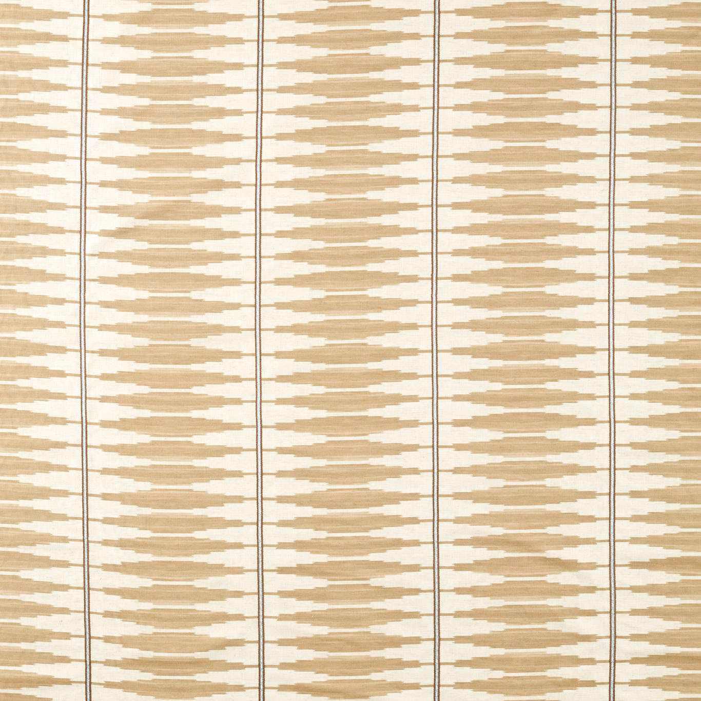 Soft taupe and ivory ikat bands in a vertically columned woven textile